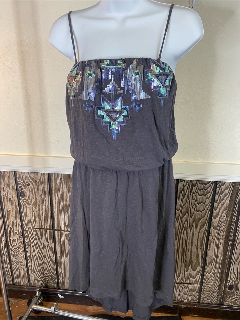 Express Gray Spaghetti-Strap Sequin Mini Dress